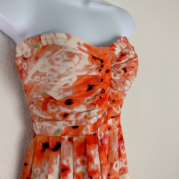 Parker Posies Watercolor Orange Silk Mini Dress Sz M - Picture 4 of 11